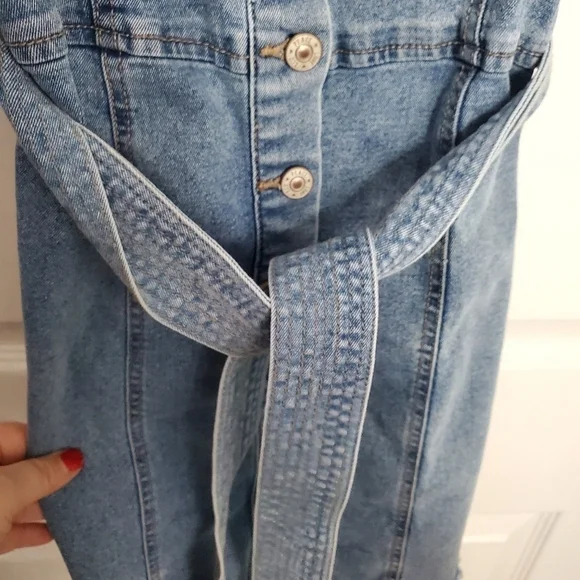 Peace Love Eco Denium Button and Tie Mini Dress - Picture 5 of 10